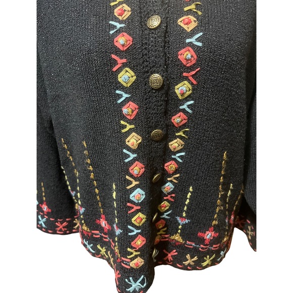 VTG Icelandic Designs Silk Blend  Artsy Retro Embroidered Button L Cardigan Y2K - Picture 2 of 9